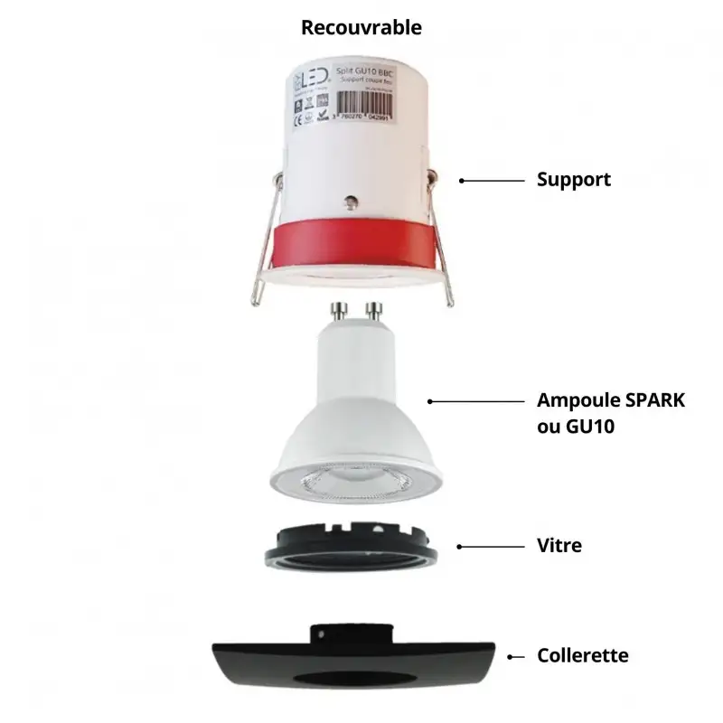 Spot encastrable collerette carrée flat SPLIT - Or rose brillant