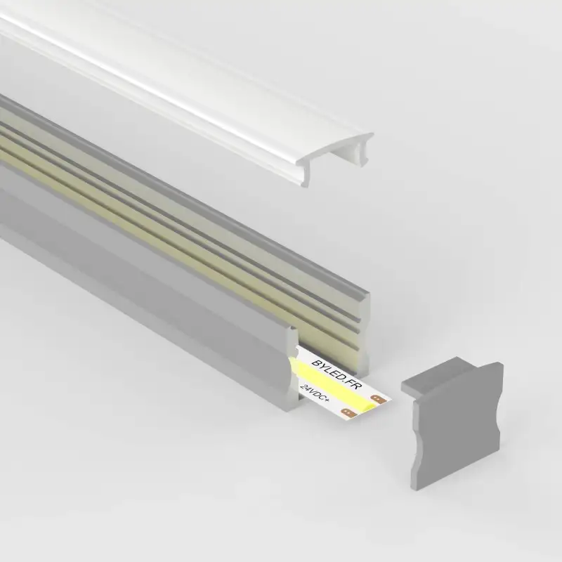 Profilé en applique gris aluminium pour ruban LED
