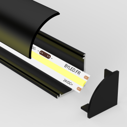 Profilé aluminium noir d'angle pour ruban LED avec diffuseur rond - A01 - CRAFT