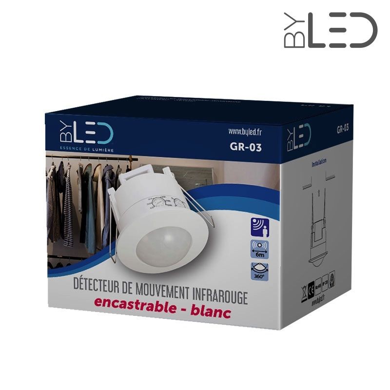 Détecteur de mouvement infrarouge encastrable blanc - Groom GR-03