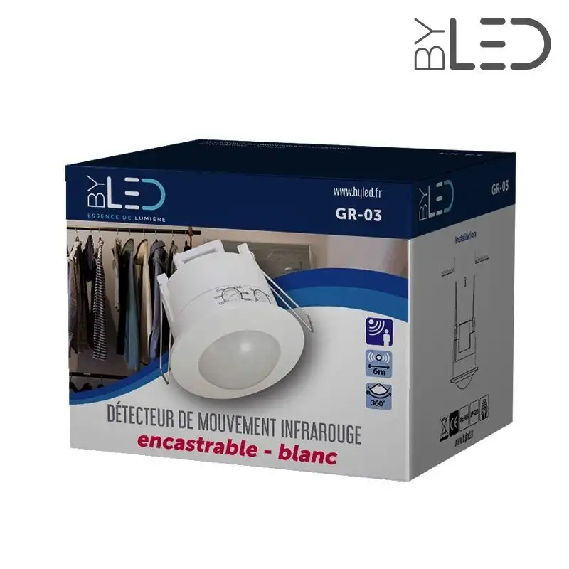 Détecteur de mouvement infrarouge encastrable blanc - Groom GR-03