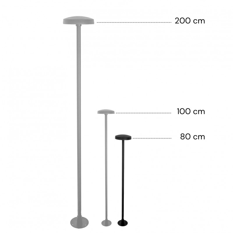 Luminaire de jardin à piquer 80cm, NOIR, tête bombée et effet lumineux blanc chaud 3000K 230V IP65