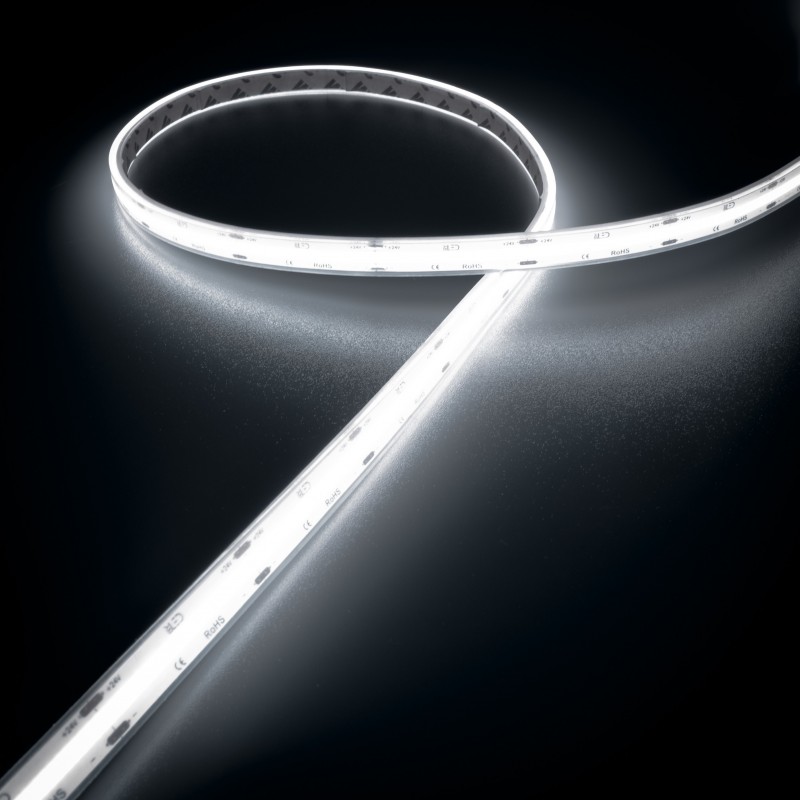 Ruban LED COB Haute luminosité (130 lm/W) - 8W/m - IP68 - Blanc-  320 LED/m - à la coupe - 24V