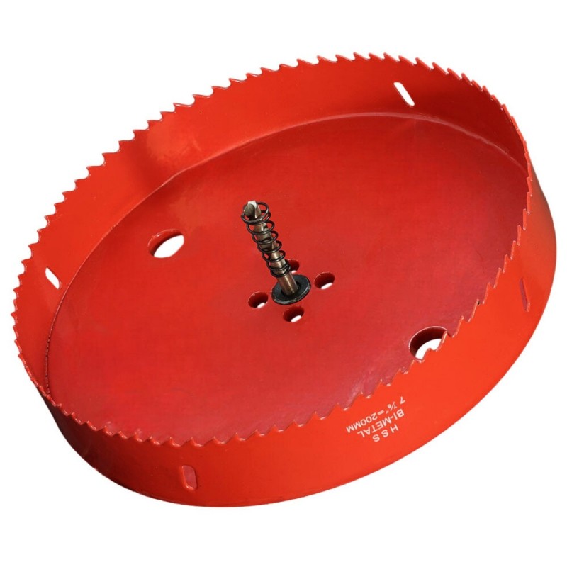 Scie cloche 200mm HSS Bi-métal M42 à ressort d'évacuation / Trépan 200mm de qualité professionnelle