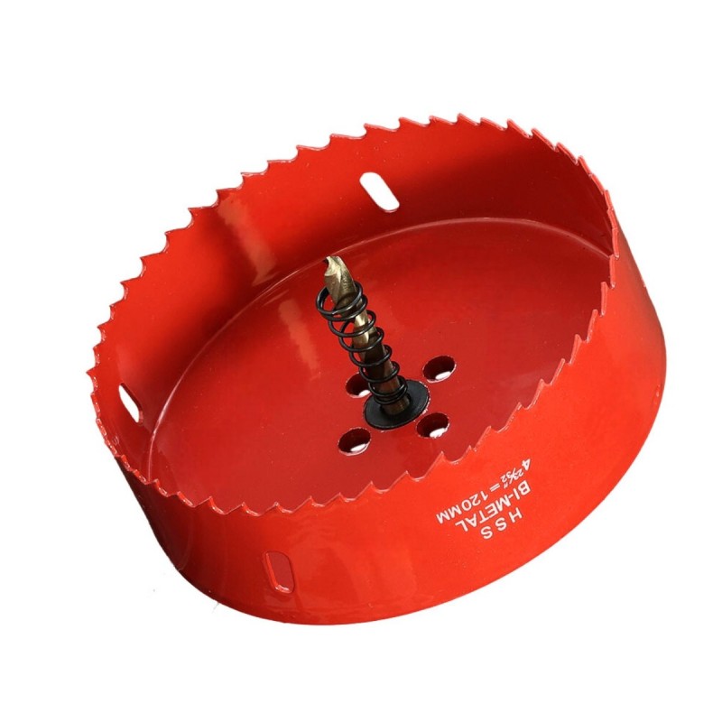 Scie cloche 120mm HSS Bi-métal M42 à ressort d'évacuation / Trépan 120mm de qualité professionnelle