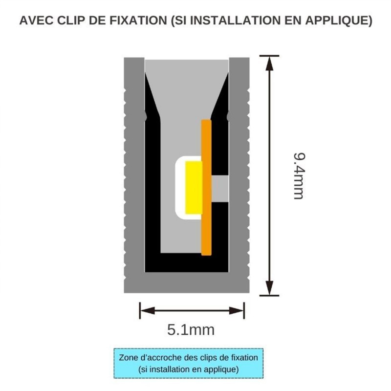 Tube néon flex avec ruban LED 238 LED/m 6W 24V latéral à la coupe
