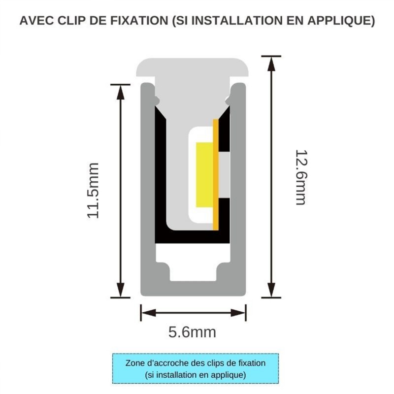 Tube néon flex avec ruban LED 180 LED/m 10W 24V latéral en T à la coupe