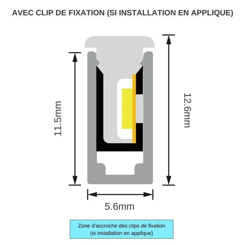 Tube néon flex avec ruban LED 180 LED/m 10W 24V latéral en T à la coupe