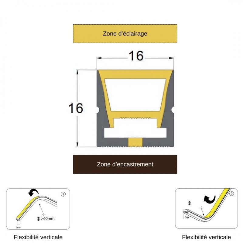 Tube néon flex pour ruban LED – Direct – D1616