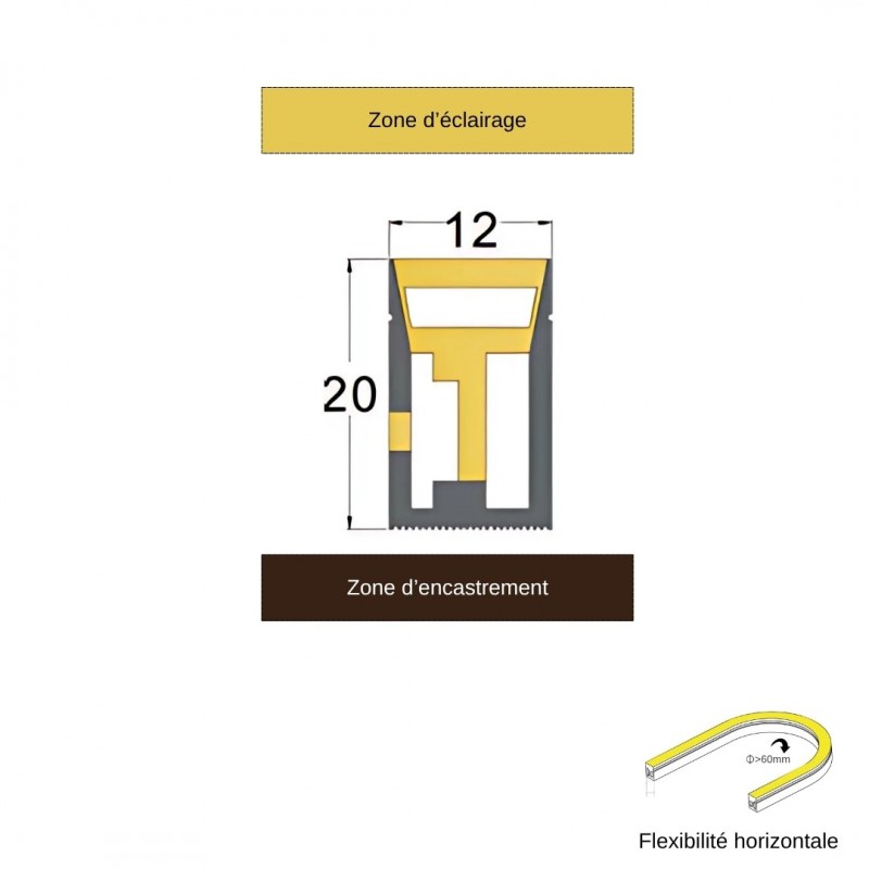 Tube néon flex pour ruban LED – Latéral – L1220