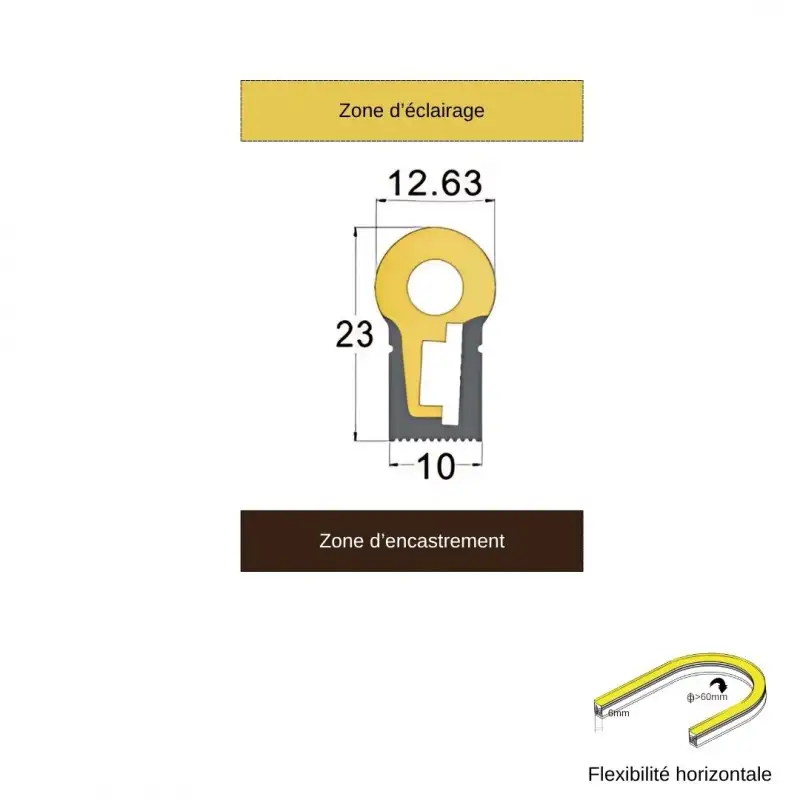 Tube néon flex pour ruban LED – Latéral Rond - 1023