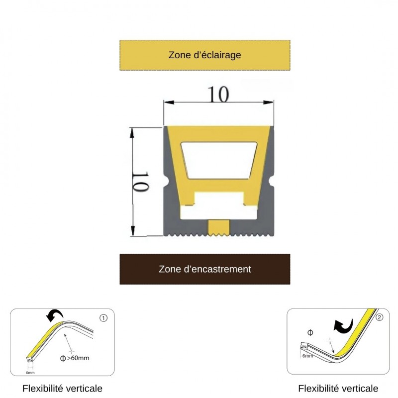 Tube néon flex carré pour ruban LED - Direct - D1010