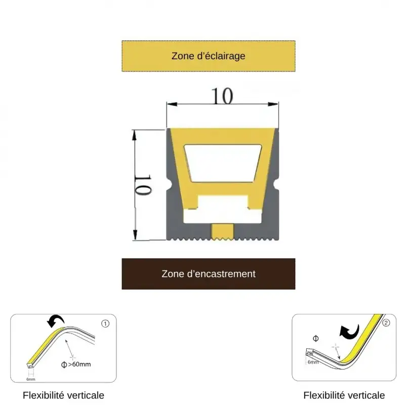 Tube néon flex carré pour ruban LED - Direct - D1010