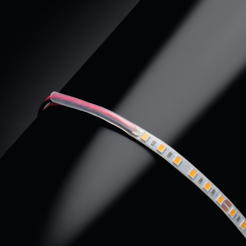 Ruban LED étroit haute fidélité IP65 - 9,6W/m - 120 LED/m - 2835E - 5m - 24V - Blanc chaud