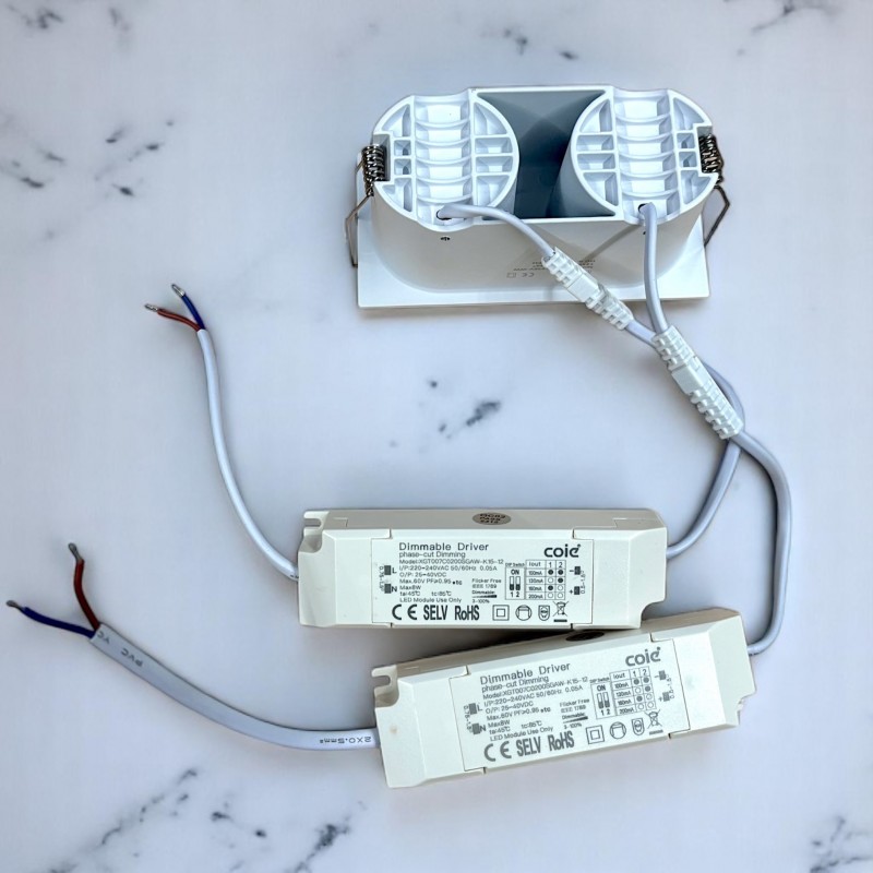 HERVE - Spot LED encastré double carré blanc 14W, couleurs au choix - Miror