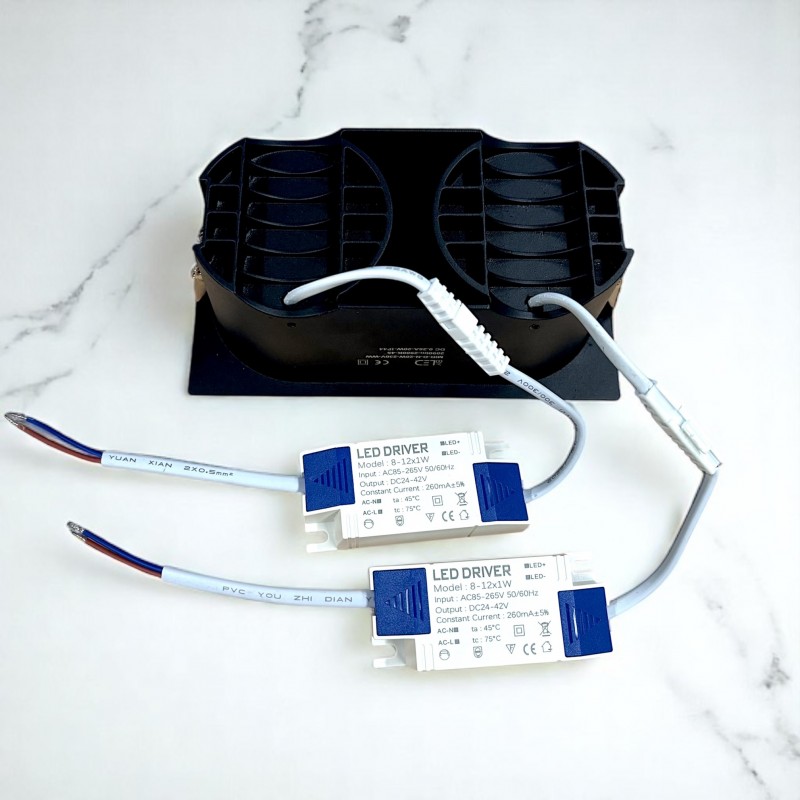 Spot LED encastré double carré noir 20W, couleurs au choix - Miror