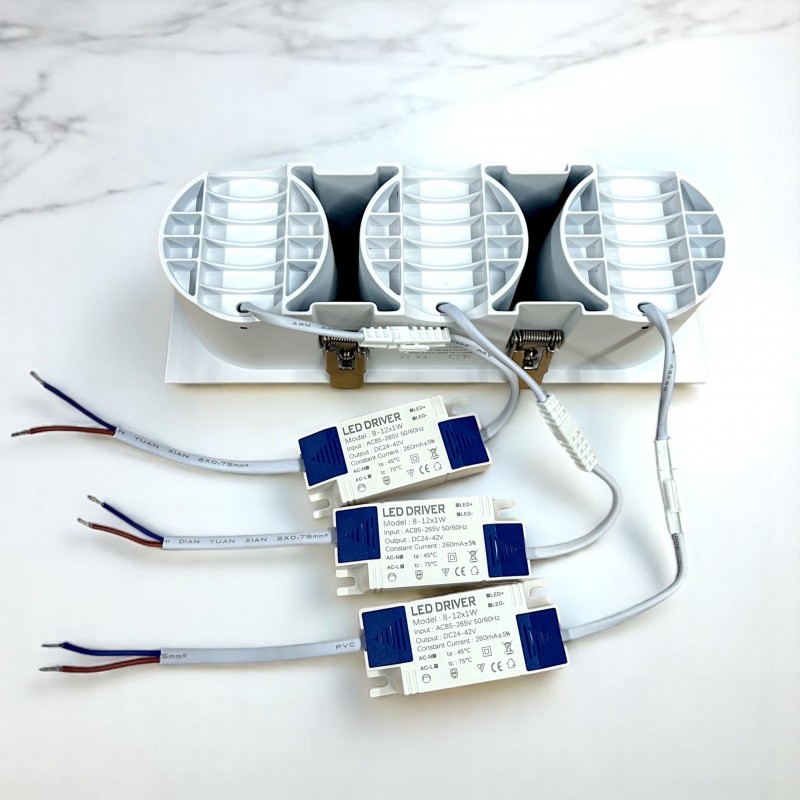 RV - Spot LED encastré triple carré blanc 30W, couleurs au choix - Miror