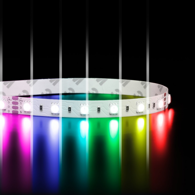 Ruban LED RGB multicolore - 14,4W/m - IP20 - 60 LED/m - 5050 - 24V