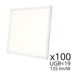 Lot de 100 dalles LED 60x60 - UGR19 - 155 lm/W - Blanc jour - 25W - 230V + 4 crochets