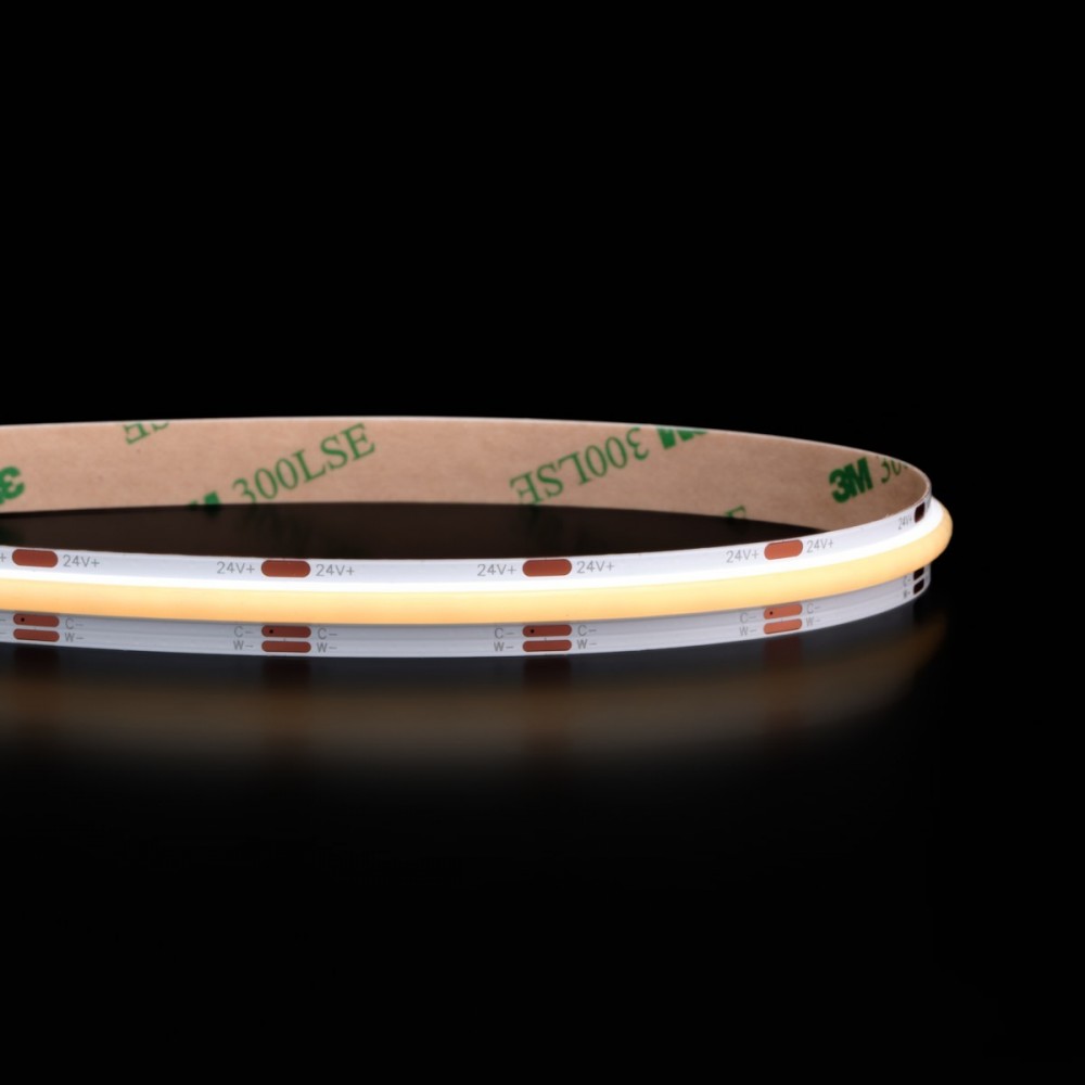 Ruban LED COB à la coupe - 7,2W/m - IP20 - CCT blanc chaud + blanc froid - 608 LED/m - 24V