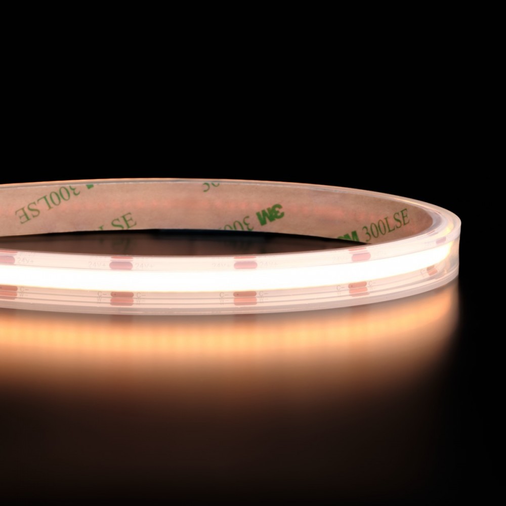 Ruban LED COB CCT à la coupe blanc froid + blanc chaud - 7,2W/m - IP68- 608 LED/m - 24V