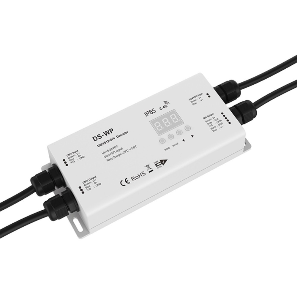 Contrôleur étanche DMX512 vers SPI pour éclairage digital RGB ou RGBW - 10A - de 5 à 24V - DS-WP