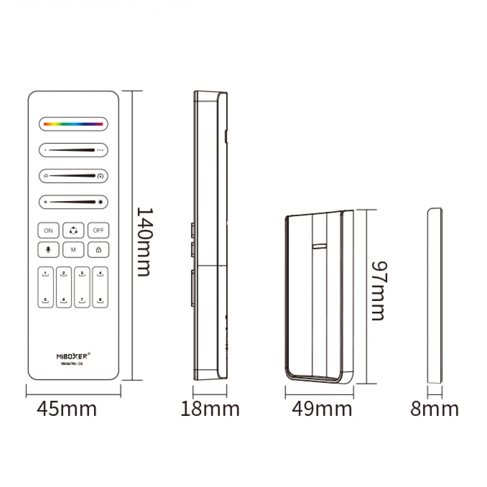 Télécommande murale RGBW pour ruban LED digital - Miboxer C9 - Noir