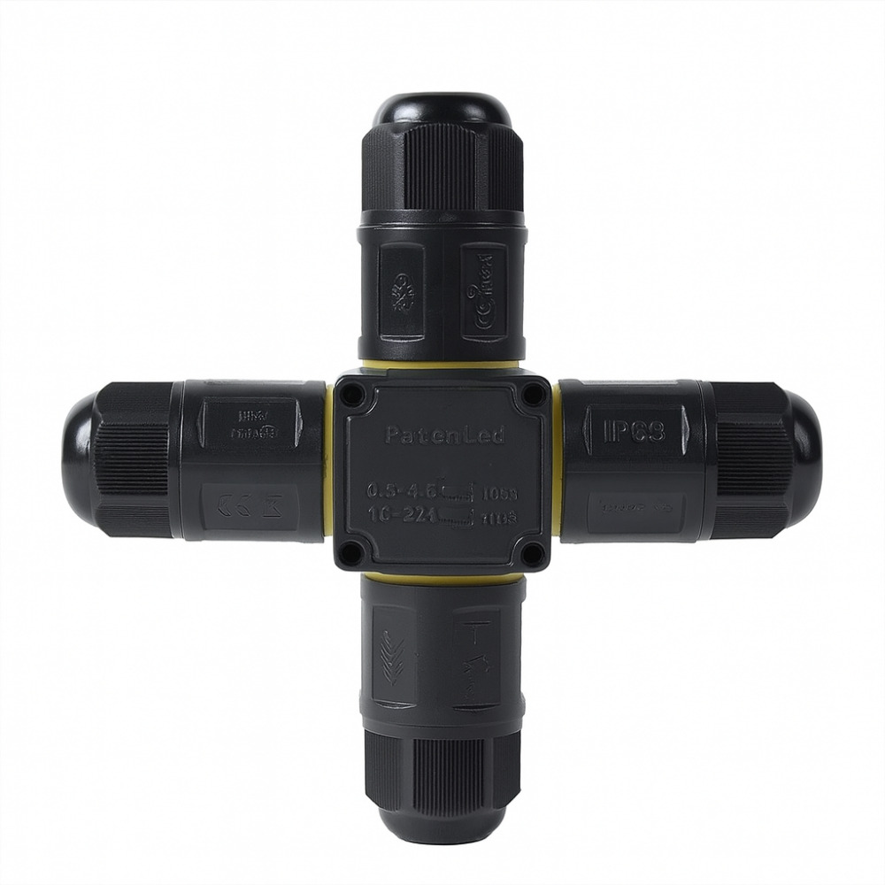 Connecteur étanche en croix et  à levier – 3 pôles – Axial