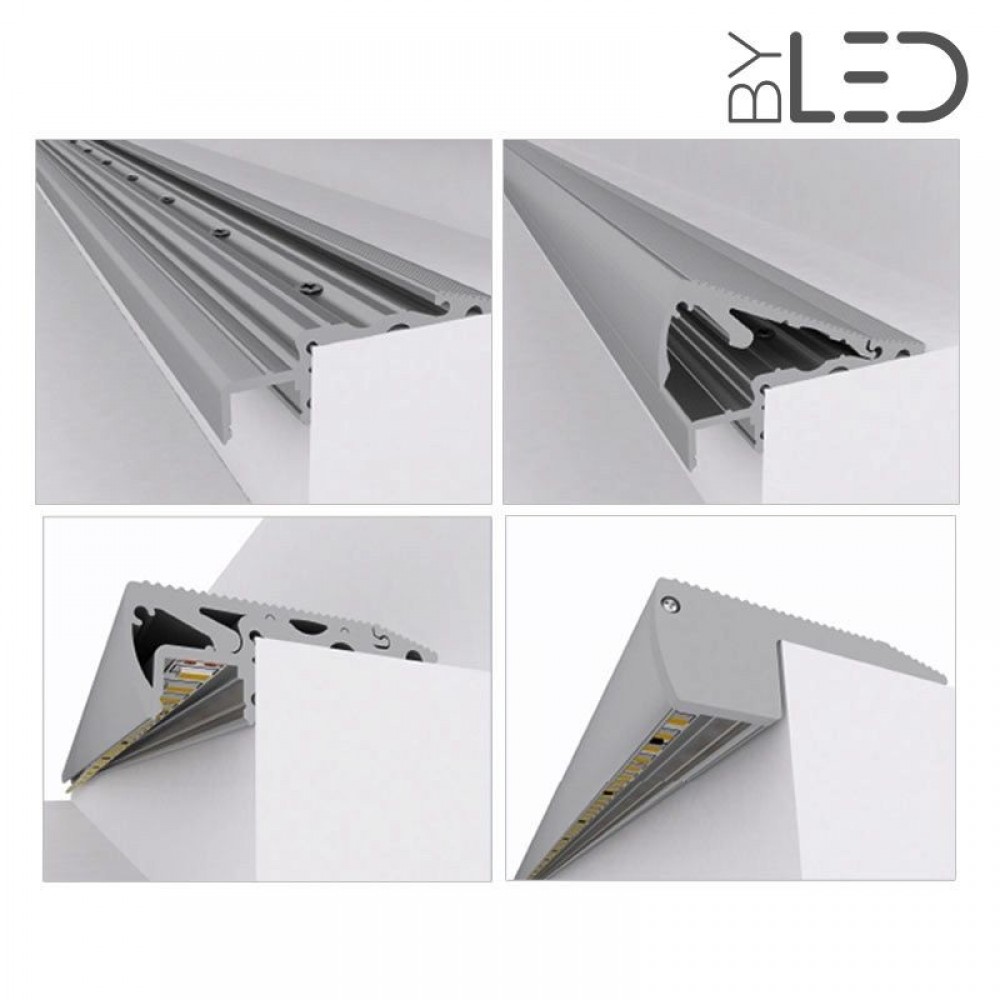 Profilé aluminium noir contre marches escalier pour ruban LED -S11