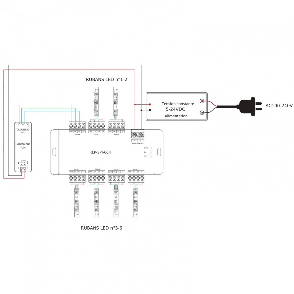 Splitter digital SPI à 6 sorties - 30A - de 5 à 24V - SA6