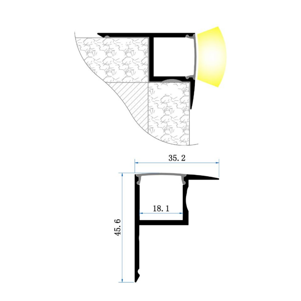 Profilé aluminium blanc cornière plafond et mur pour ruban LED - B11