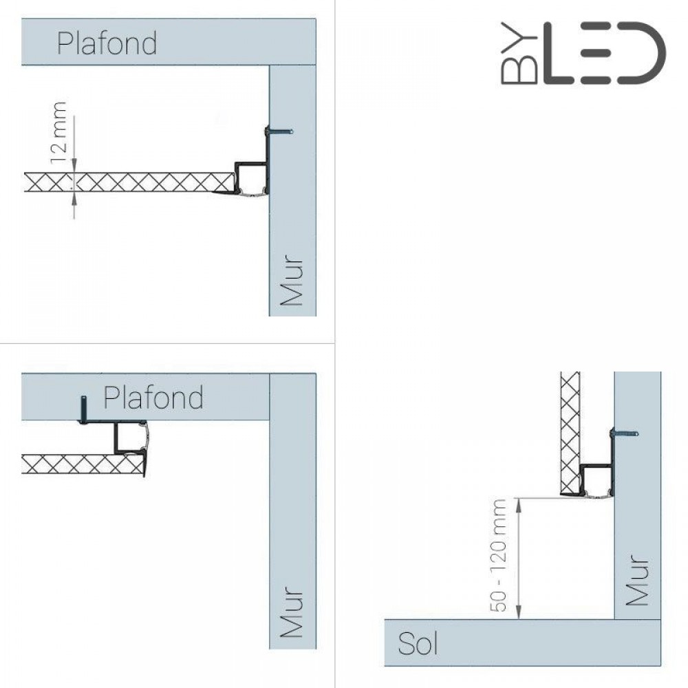 Profilé aluminium cornière plafond et mur pour ruban LED - B11
