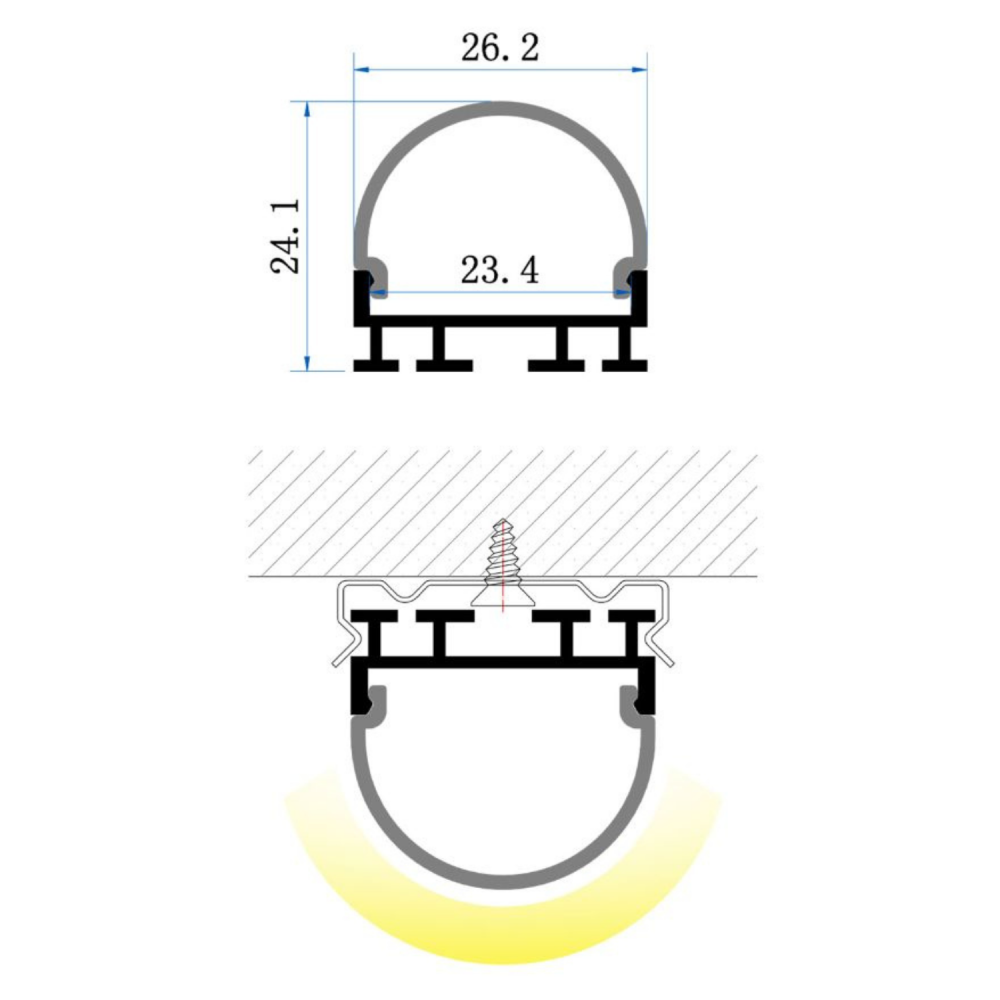 Profilé aluminium demi-tube pour ruban LED - C113