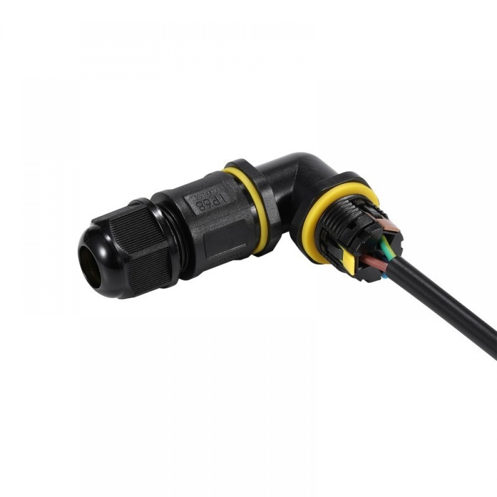 Connecteur de jonction étanche à levier IP68 en L - 3 pôles
