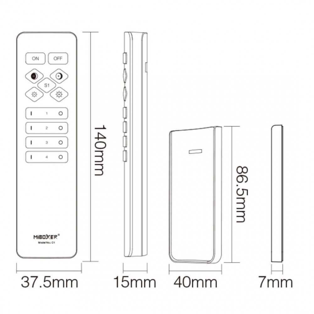 Télécommande murale Dimmer/CCT - 4 zones - MiBoxer C1 - Noir
