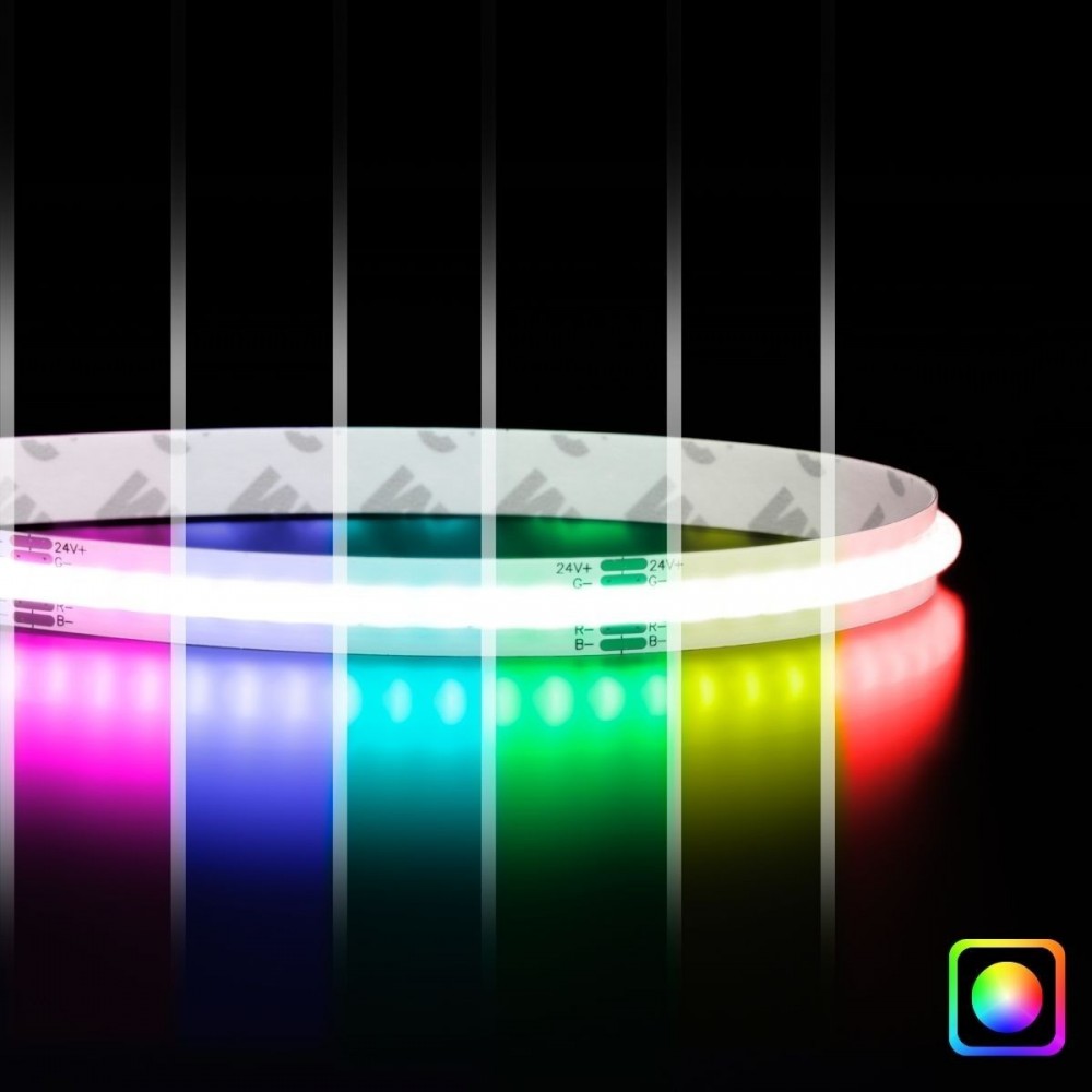 RUBAN LED COB RGB multicolore - 14W/m - IP65 - 576 LED/ - à la coupe - 24V
