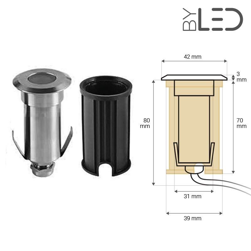 Spot LED encastré de sol rond inox 1W - 12V - QINOX 42 mm