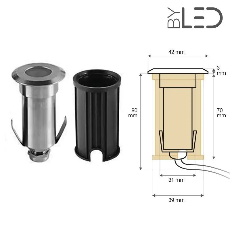 Spot LED encastré de sol rond inox 1W - 12V - QINOX 42 mm
