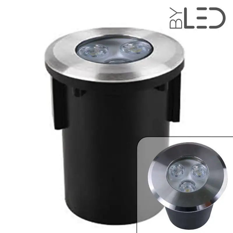 Spot LED encastré de sol rond inox 3W - 230V - QINOX 92 mm