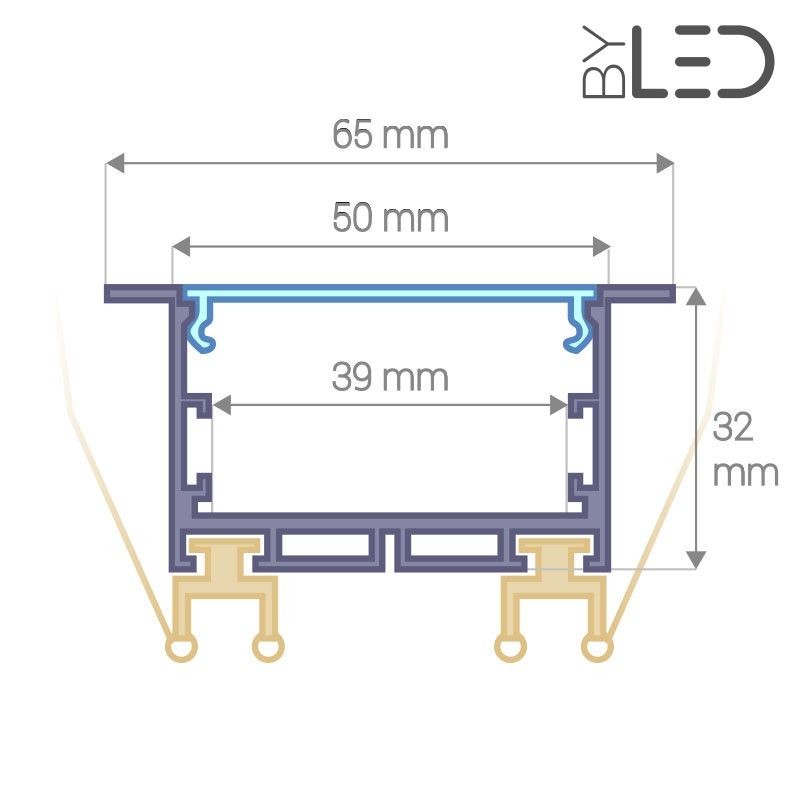 Profilé aluminium encastrable large ruban LED - E10