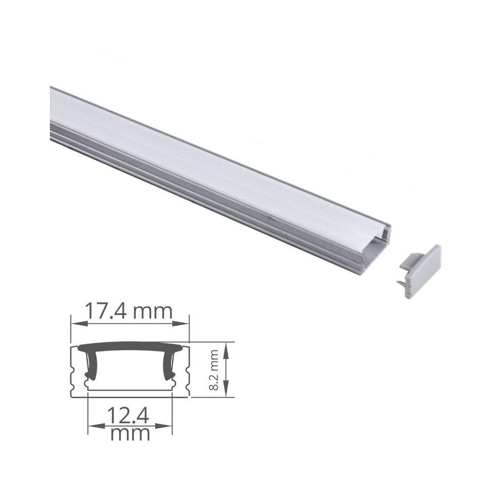Profilé gris aluminium extra plat en applique pour ruban LED