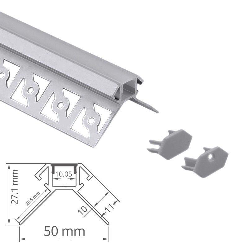 Profilé d'angle LED aluminium encastrable 270° à carreler  - CRAFT - E14 - Diffuseur givré