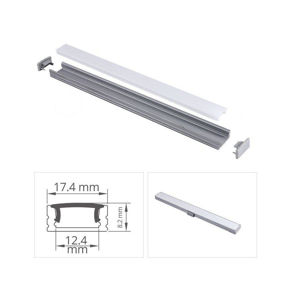 Profilé gris aluminium extra plat en applique pour ruban LED