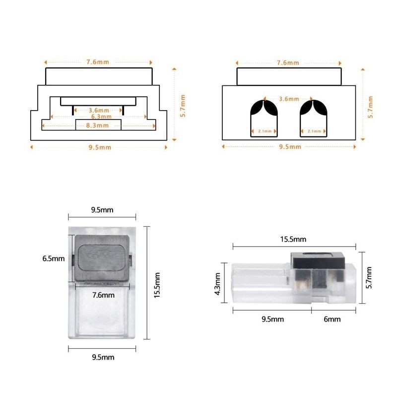 Connecteur slim ruban LED Mono 8 mm pour cable à sertir