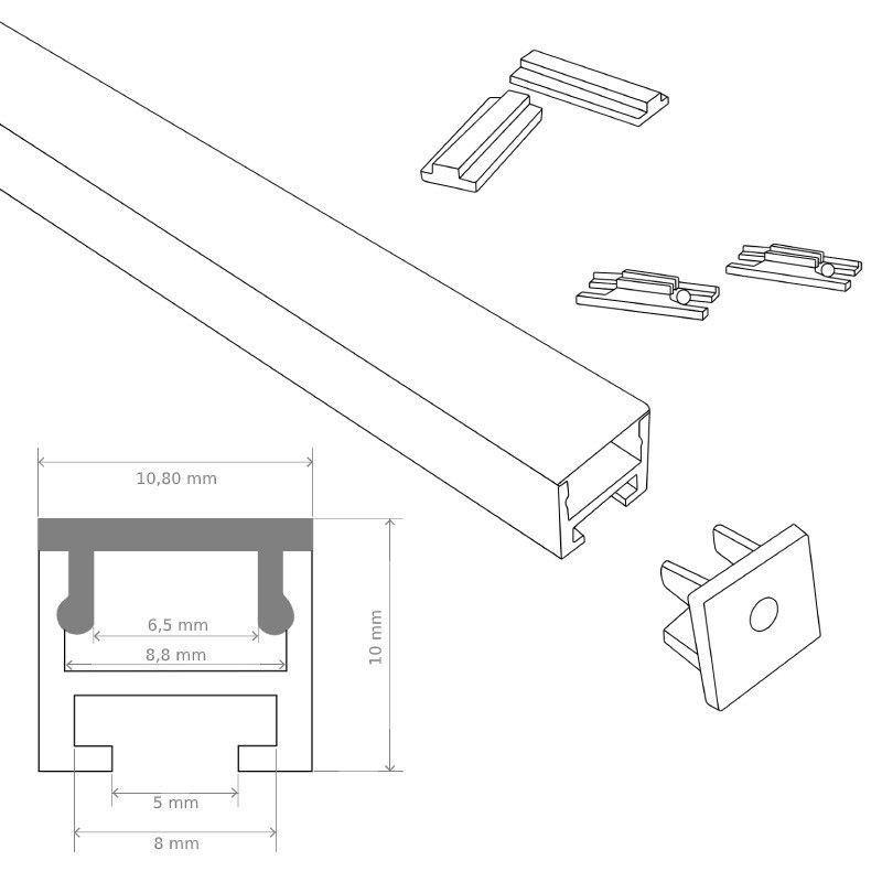 Profilé magnétique pour ruban LED étroit – CRAFT – C15 - Diffuseur givré