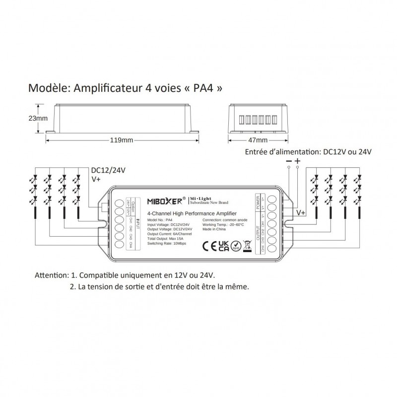 Amplificateur RGB + Blanc ruban LED