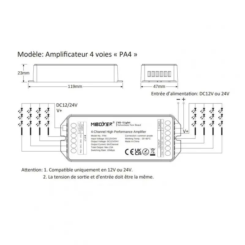 Amplificateur RGB + Blanc ruban LED