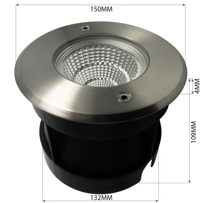 Spot LED encastré de sol rond inox 10W - 230V - QINOX 150 mm