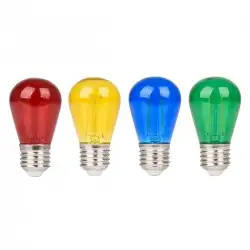 Pack ampoule LED à filament Mini S14 – E27 – 2W – rouge bleu vert jaune