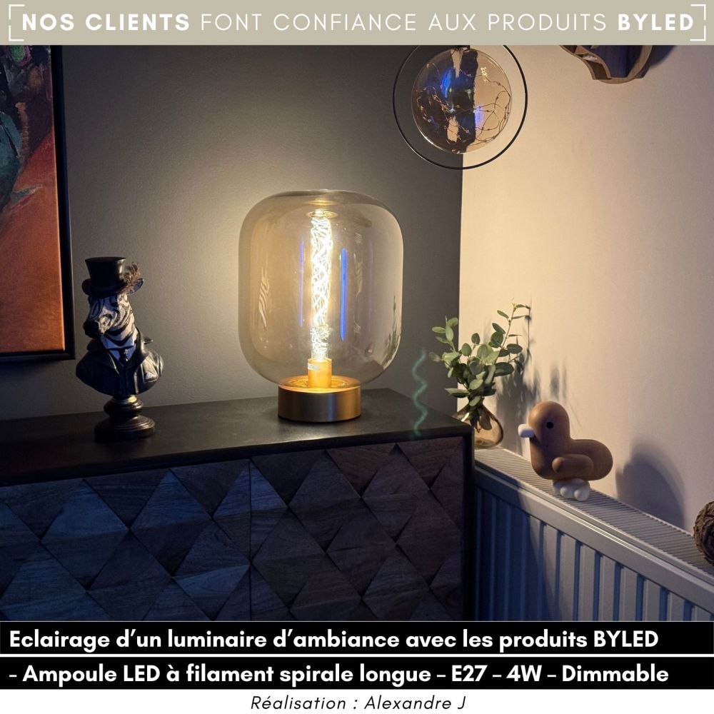 Ampoule LED à filament Spirale Longue T28 – E27 – 4W – Dimmable - 2 teintes - Vue supplémentaire